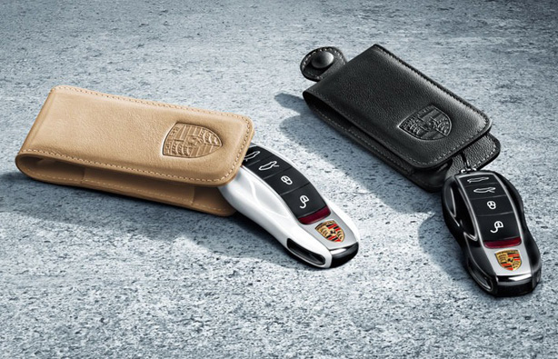 PORSCHE Key Chain Leather Car Key Fob Cover Remote Key Case 
